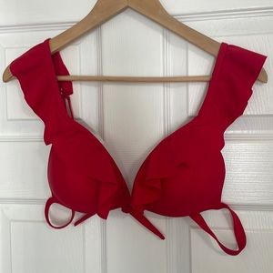 Red ruffle bathing suit top